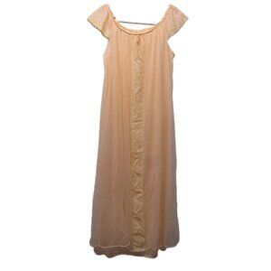 Vintage 60s Durelle Lingerie Night Gown M Peach Orange Chiffon Nylon 2 Layer 💰